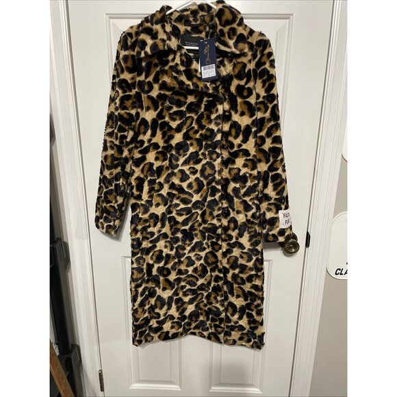 Scotch & Soda Jackets & Blazers - Scotch & Soda Leopard Print Faux Fur Trench Coat - Tan, Black